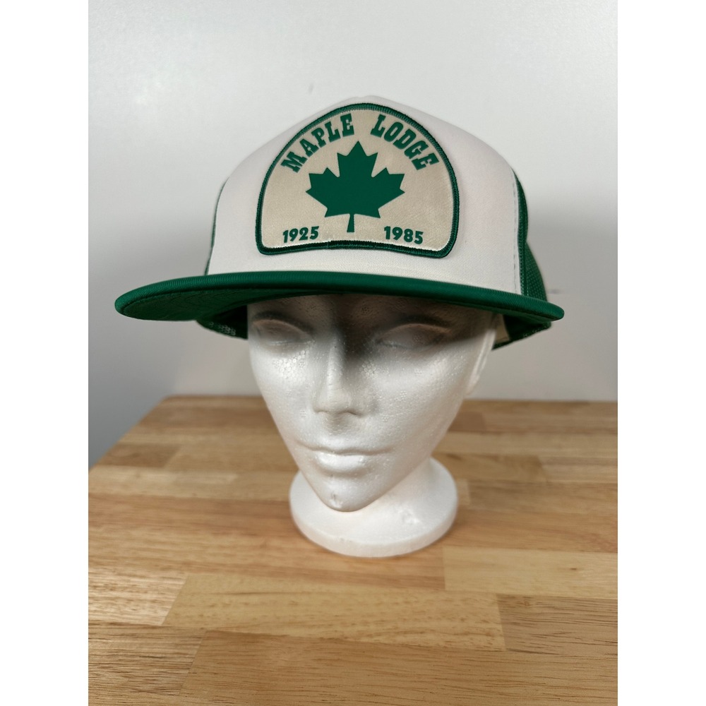 Vintage Maple Lodge Green White Mesh Trucker Hat Snapback Retro OSFA